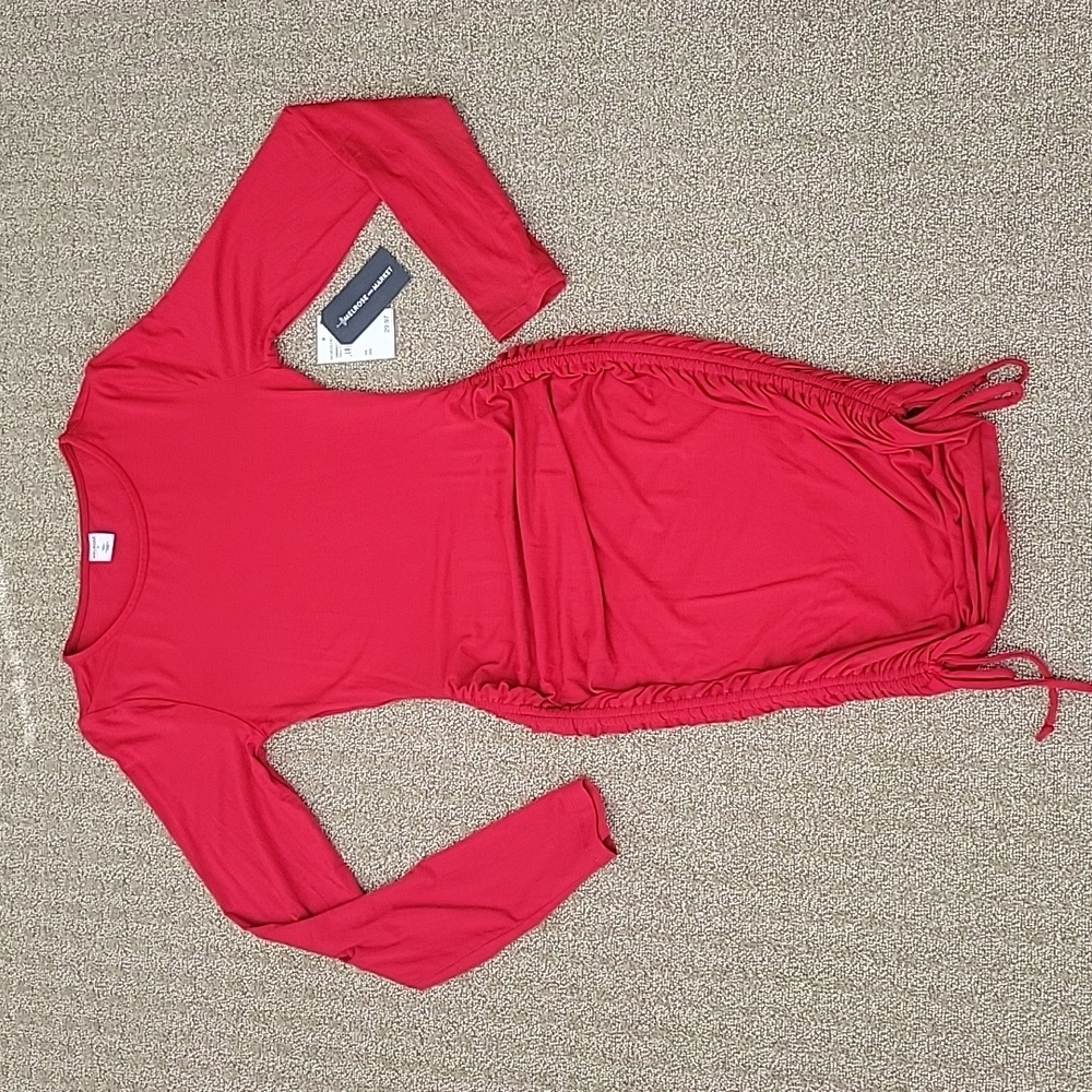 NWT Melrose and Market Long Sleeve Ruched Red Dress, Sz XS